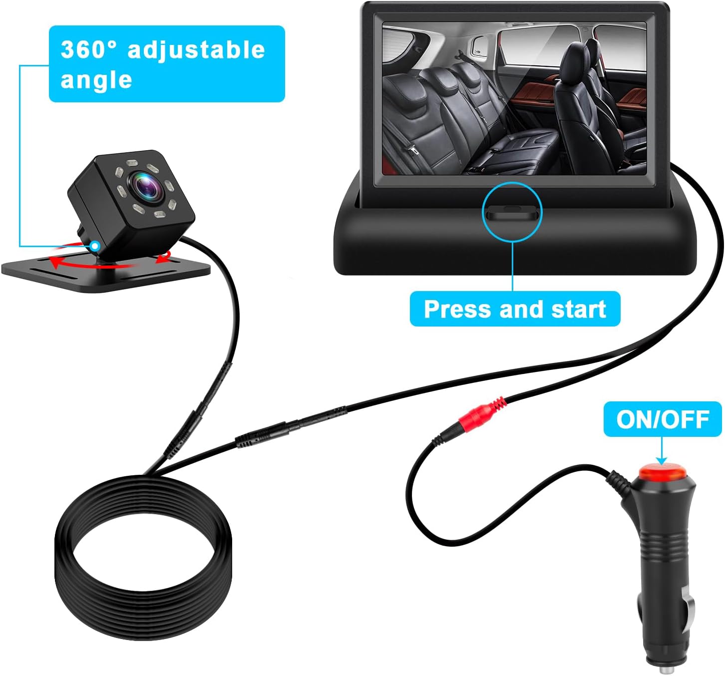 Baby Car Mirror with 4.3" HD Screen and Night Vision, Safety Car Seat Camera with Wide Crystal-Clear View, Monitor Baby's Movement While Driving (Non-USB)