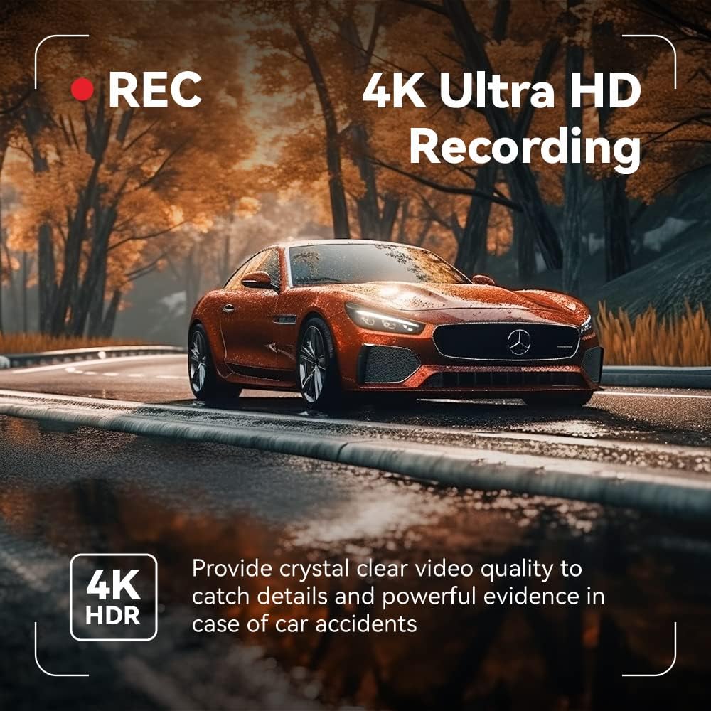 12" 4K Mirror Dash Cam with Smart Driving Assistant, 2160P Front & Rear Cameras, Voice Control, ADAS, BSD, Night Vision & 32GB Memory Card