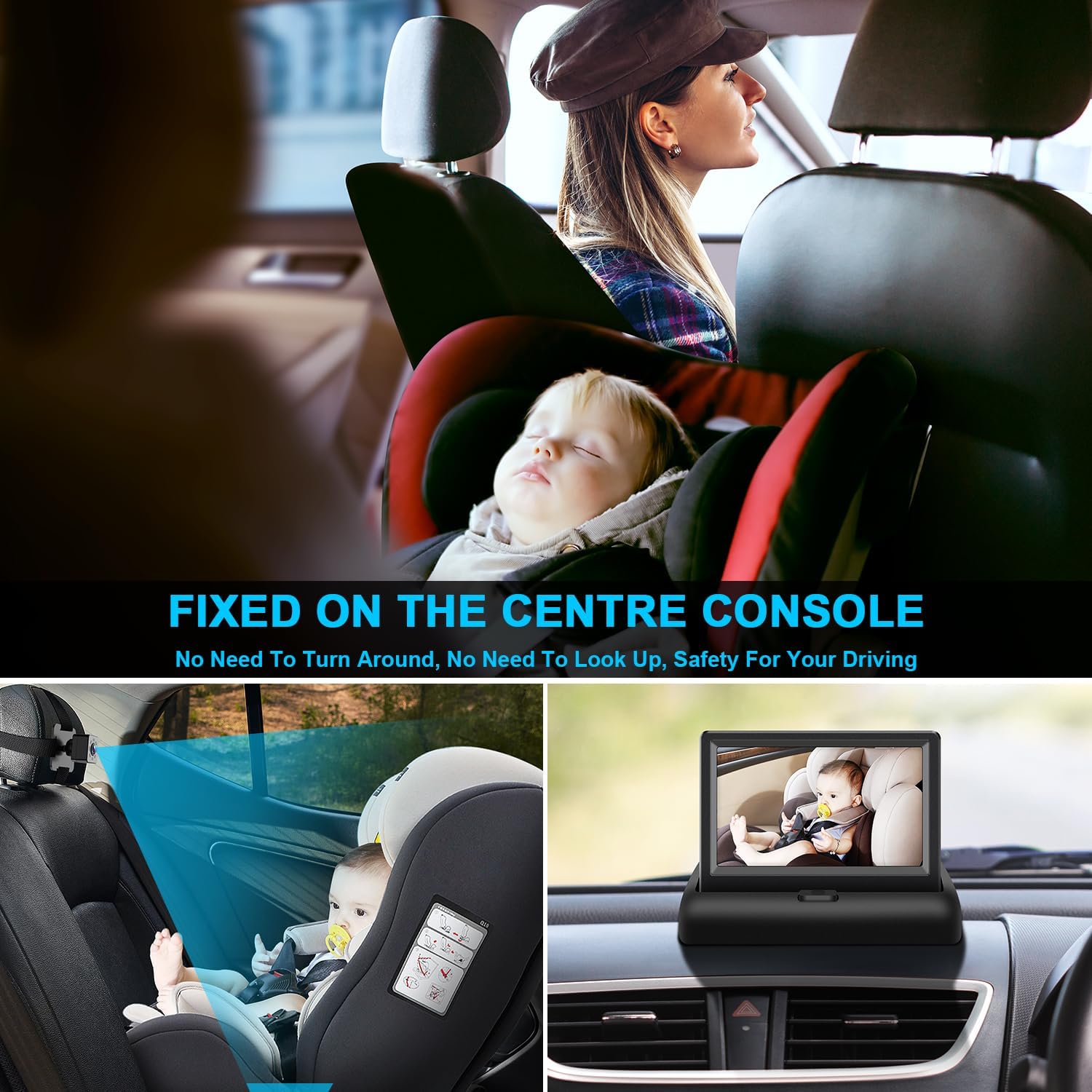 Baby Car Mirror with 4.3" HD Screen and Night Vision, Safety Car Seat Camera with Wide Crystal-Clear View, Monitor Baby's Movement While Driving (Non-USB)