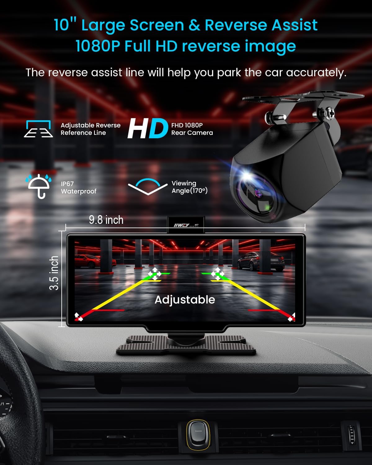 10" Wireless Apple CarPlay & Android Auto Screen with 4K Dash Cam, 1080P Backup Camera, Touchscreen Car Stereo, GPS, Voice Control & Mirror Link