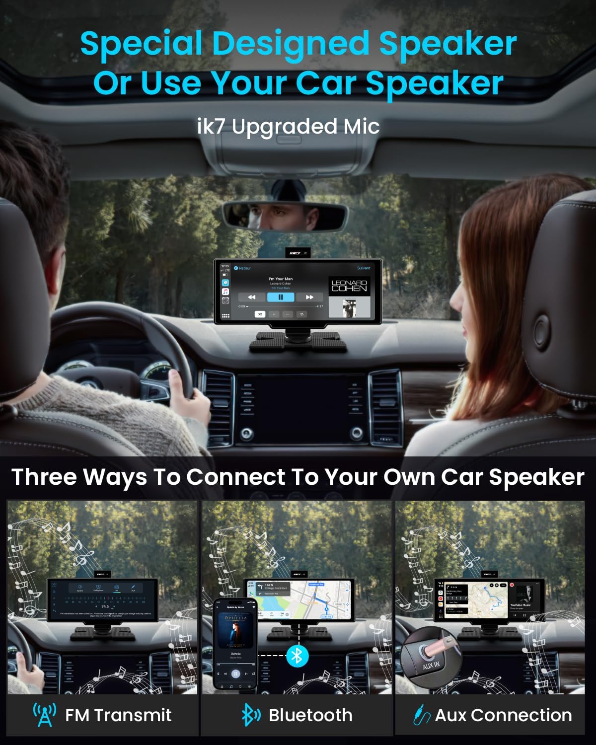 10" Wireless Apple CarPlay & Android Auto Screen with 4K Dash Cam, 1080P Backup Camera, Touchscreen Car Stereo, GPS, Voice Control & Mirror Link