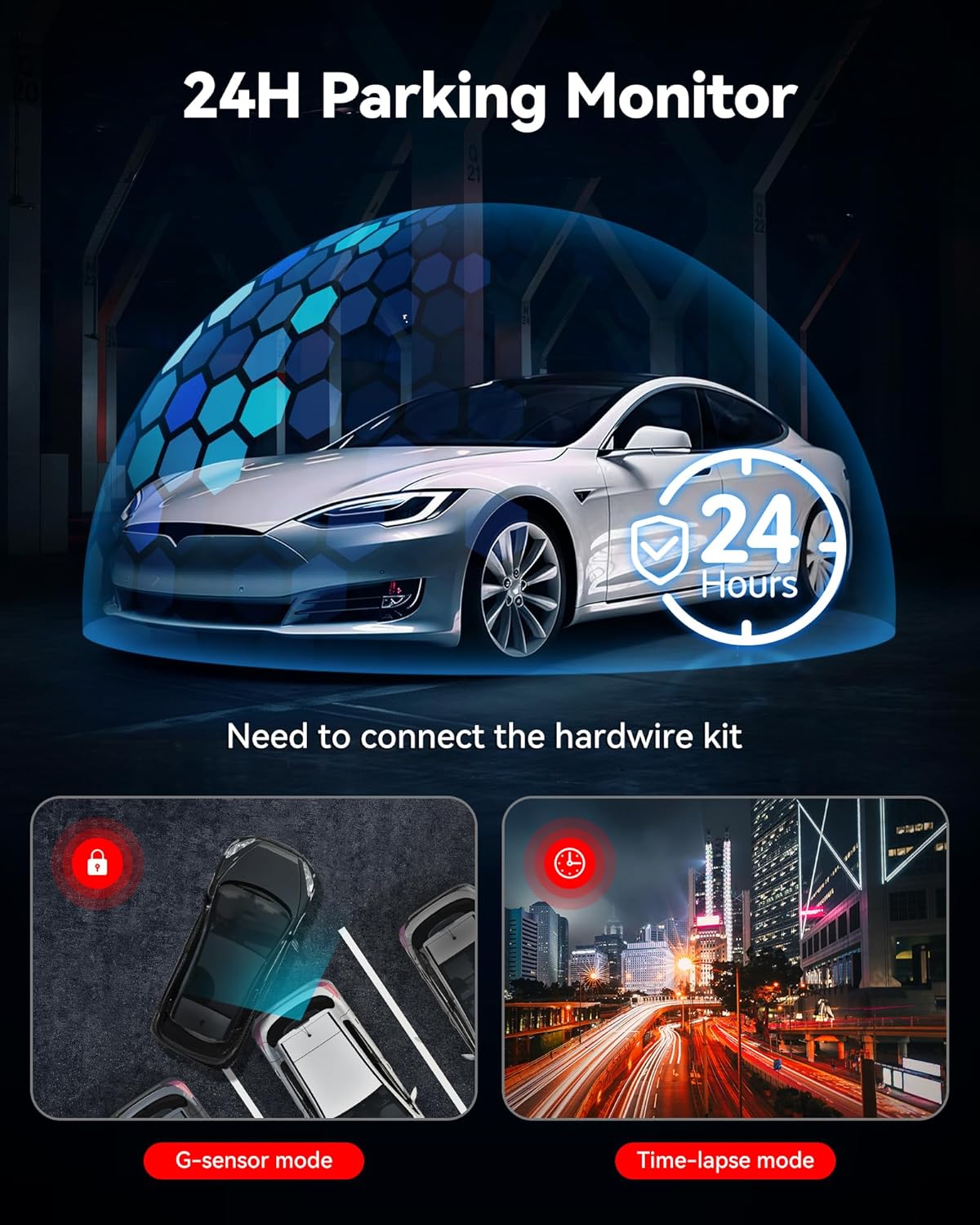 4K Front and Rear Dash Cam with Wi-Fi & GPS, 2.5K Full HD, 3.16” Screen, Night Vision, 170° Wide Angle, WDR, 24H Parking Mode, 32GB Card Included