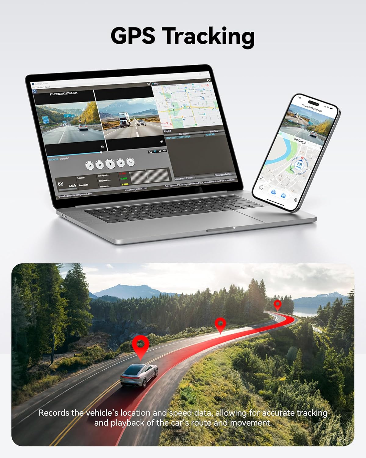 4K Front and Rear Dash Cam with Wi-Fi & GPS, 2.5K Full HD, 3.16” Screen, Night Vision, 170° Wide Angle, WDR, 24H Parking Mode, 32GB Card Included